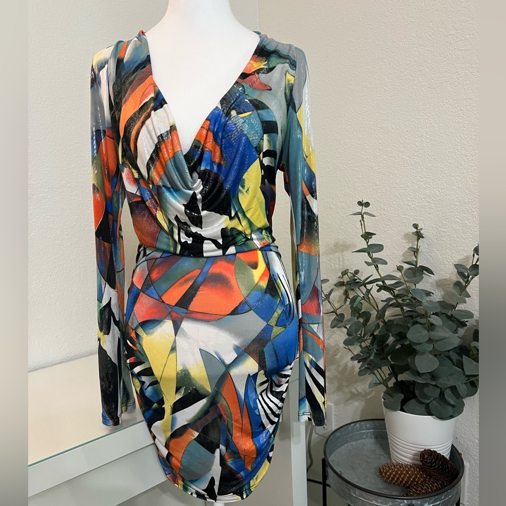 Multicolor Halter Dress, Splatter Pattern, size M - Picture 4 of 9